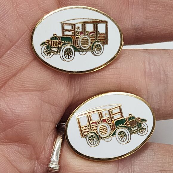 Vintage 1970s Avon Antique Car Cufflinks Enamel Gold Model T Auto - Picture 2 of 5
